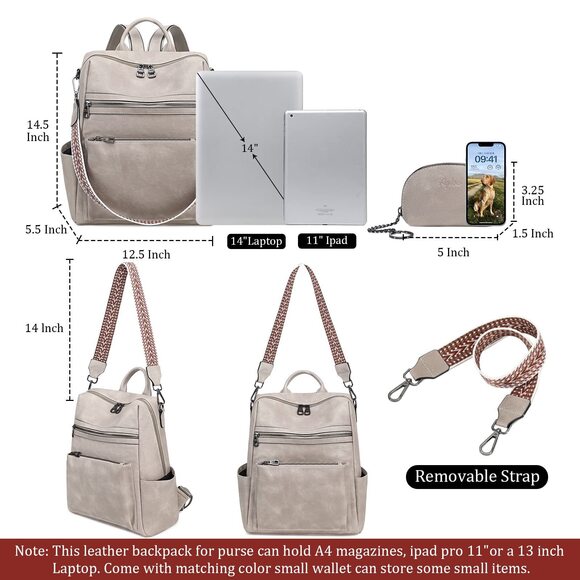 4893 Leather Backpack Purse Designer Shoulder Bag Fashion Faux Work Travel main image 7